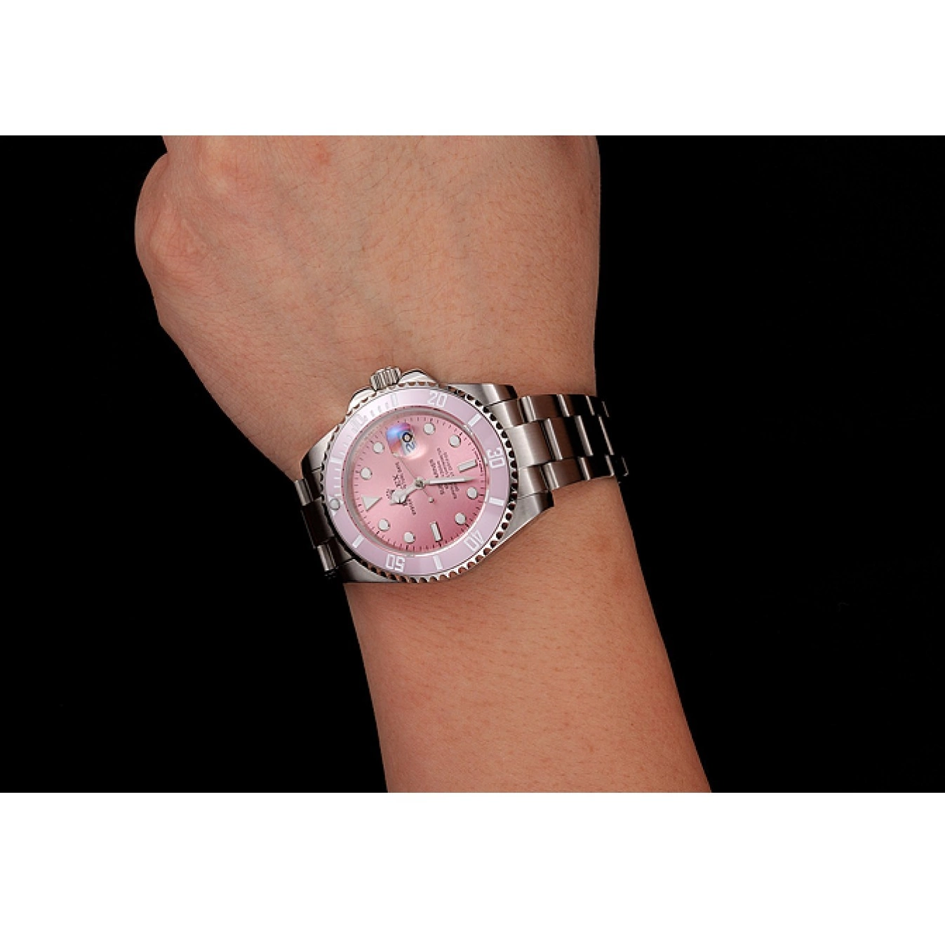 Aaa replica Submariner Bracelet Rolex Pink Dial Bezel Pink Steel Stainless 1453865 0714
